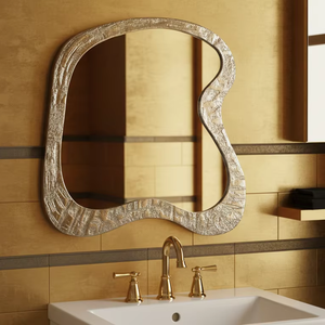 Espejo de pared de aluminio con marco de metal de diseño Art Deco para ocasiones de boda para decoraciones de pared de baño - Product Image 1