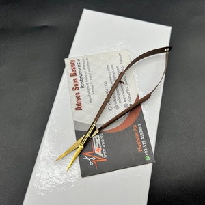 Pince à sourcils en acier durable avec logo personnalisé, ciseaux à ressort à sourcils en or brun à pointe oblique pour la beauté - Product Image 3