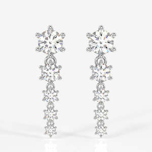 18K <b>Gold</b> <b>Dangle</b> <b>Earrings</b> with Round Cut Moissanite Diamond Elegant Drape Design - Product Image 5