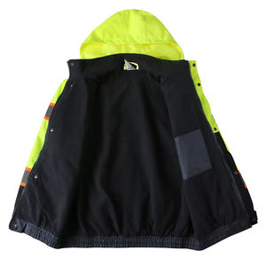 Men's Black Polyester Hi Visibility Reflective Safety <b>Jacket</b> with <b>Silver</b> and Lime Stripes for Workwear - Product Image 3