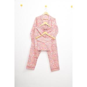 Best Selling Brown Floral Cotton <b>Pajama</b> Set Hand Block Print Nightwear <b>for</b> <b>Women</b> Lightweight <b>Summer</b> Lounge Set - Product Image 1