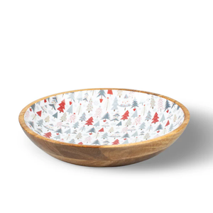 Ensaladera de madera de alta calidad hecha a mano, cuenco para servir ensalada de madera de mango con estampado de esmalte navideño de Vietnam - Product Image 1