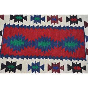 Tapis Kilim turc vintage de 2,4x3,5 pieds, rouge, vert, classique, tissage plat, tapis en jute motif patchwork laine latex pour adolescents - Product Image 5