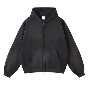 Derniers sweats à capuche zippés délavés à l'acide avec logo personnalisé OEM pull à capuche vintage pour hommes blank 500 GSM Fleece Plain Dyed Winter - Product Image 2