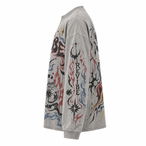 Camiseta de Manga Larga con Estampado Gráfico Extra Grande para Hombre, Algodón Grueso, Lavado Vintage, DTG, Ropa Urbana, Fabricante de Marca Privada OEM - Product Image 5