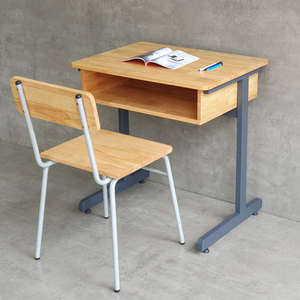 Comfortable Single Student Desk and Chair Set with Bookshelf Rubber Wood Frame Iron Legs-BGHS004 School <b>Table</b> for Malls - Product Image 2