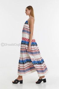 2024 แฟชั่นพิมพ์สั้น mididress, A-Line เสื้อคอวีแขนกุดกระโปรงเรียงชั้นพร้อมนัวเนียตัดชุดสตรี - Product Image 2