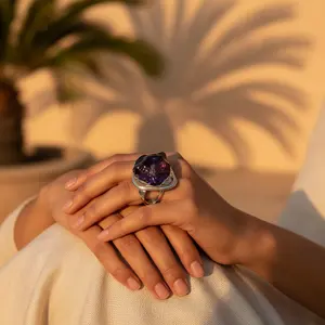 "Women's Fashion <b>Statement</b> <b>Ring</b> 925 Silver Purple Gemstone" - Product Image 3