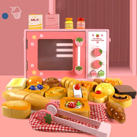 Jouet de cuisine en bois pour filles, jeu de simulation de pain aux fraises, four à micro-ondes, jouet éducatif