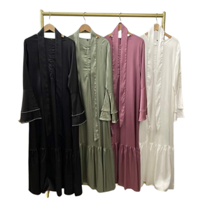 OEM/ODM Service Satin Hijab Abaya Women Dress Newest Designs Wholesale Price Cardigan Abaya Women Set Available in Bulk <strong>Quantity</strong> - Product Image 1