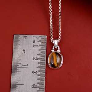 Tigers Eye Pendant <b>Necklace</b> <b>Boho</b> Brass Jewelry For Women Silver Plated Geometric Design Ethnic Style Wholesale - Product Image 4
