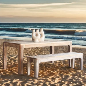 Banc en teck au design unique de 170cm avec bords arrondis, ensemble de salle à manger en plein air en bois pour meubles de patio de restaurant - Product Image 5