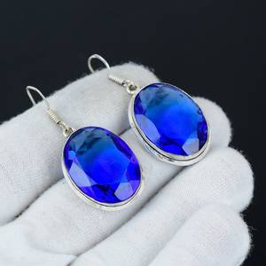 ต่างหูพลอยรูปไข่สีน้ำเงินบุษราคัมสไตล์ลอนดอนสุดพิเศษ925เงินสเตอร์ลิงทำด้วยมือเป็นของขวัญสำหรับราคาโรงงานของเธอ - Product Image 2