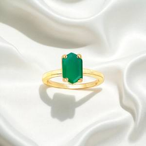 Anillos personalizados al por mayor, hexágono, ónix verde, ajuste de punta de piedras preciosas, anillos de mujer, anillo de plata 925 hecho a mano - Product Image 1