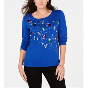 Top Casual da Donna Karen Scott in Cotone con Luci Natalizie e Paillettes Blu-X-Large per la Stagione Invernale - Product Image 1