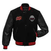 Blouson universitaire unisexe Daft Punk en cuir véritable réversible avec fermeture éclair, style universitaire
