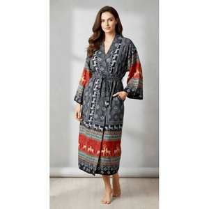ผู้ผลิตและผู้ส่งออกชุดคลุมกิโมโนสไตล์โบฮีเมียนแบบสบายๆ ลายกวาง ยาวคลุมเท้า เป็นมิตรกับสิ่งแวดล้อม สำหรับใช้ในชีวิตประจำวัน แบบขายส่ง - Product Image 1