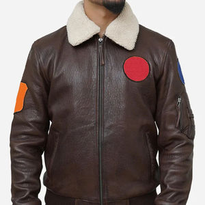 High Street Style Men'<b>s</b> Cow Skin Leather <b>Jacket</b> with Stand Collar Breathable Comfortable and Durable for Everyday Winter Fashion - Product Image 1