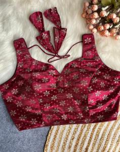 Blouse moderne à la mode avec col en V, motif de blouse avec motif ouvert au dos et beau nœud, manche de 11 pouces attachée à l'intérieur - Product Image 1