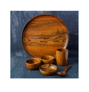 ชามและจานอาหารทำจากไม้ขนาดกลางชุดอาหารค่ำทำจากไม้ - Product Image 5