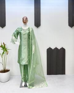 Gran Color verde Georgette bordado trabajo a mano Salwar traje elegante diseño seda Formal para fiesta boda invierno verano - Product Image 1