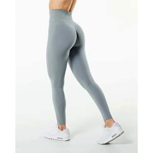 Seamless Knit Fabric 51%Polyamide38%Polyester11%Elastane Tapered High Waisted Utility <b>Grey</b> <b>Women</b> Seamless Breathable <b>Legging</b> - Product Image 2