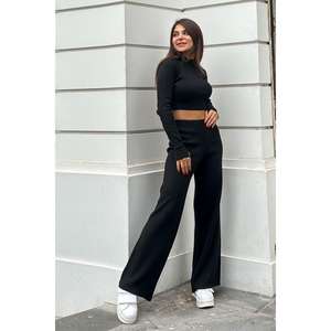 กางเกงทรงตรงสีดำระบายอากาศได้ดี เอวสูง ดีไซน์แบบสูท - Product Image 6