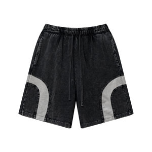 Pantalones cortos de calle informales para hombre, pantalones cortos desgastados lavados con panel de color en contraste impreso de la mejor calidad, precio barato, teñido liso - Product Image 3