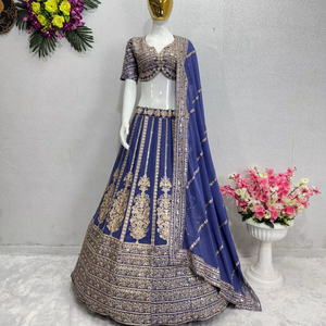 VÊTEMENTS DE SOIRÉE LOURD FUAX GEORGETTE CHINE SÉQUENCE TRAVAIL LEHENGAS CHOLI AVEC DUPATTA - Product Image 1