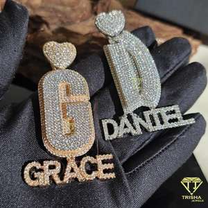 Colgante de letras heladas personalizado con Plata de Ley 925 en diamantes VVS Moissanite, joyería de Hip Hop - Product Image 3