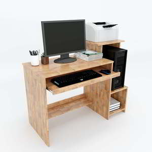 Rubber Wood <b>PC</b> Desk with Integrated Printer <b>Stand</b> & Bookshelf Drawer for Bedroom & Workshop - Product Image 2