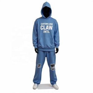 Logotipo personalizado 500gsm French Terry Boxy Sudadera con capucha Conjunto Sudadera Pantalones de chándal holgados Joggers Mujeres, Chándales Sudaderas con capucha de gran tamaño de las mujeres - Product Image 6