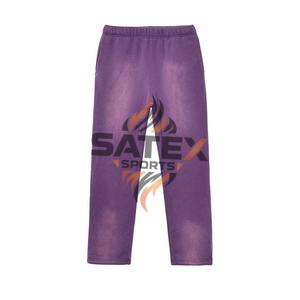 Pantalon décontracté épais pour homme en polyester/coton, style vintage, poids lourd, délavé à l'acide, avec cordon de serrage, en molleton bouclé - Product Image 2