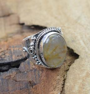 Anillo de piedras preciosas de rutilo dorado, joyería para mujer, joyería de estilo bohemio de plata esterlina 925, anillo hecho a mano de tendencia, regalo para ella - Product Image 3