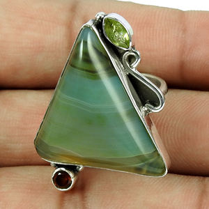 Anillo de moda de Plata de Ley 925 hecho a mano con piedras preciosas de peridoto granate de ónix a rayas para mujer, joyería al por mayor, fabricante de anillos - Product Image 1