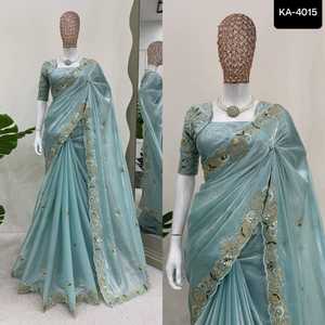 Saree de fantaisie Jimmi Cho lourd de Style moderne indien avec du fil avec des vêtements de fête de travail de Sequnce et des vêtements de festival Saree pour les femmes - Product Image 5