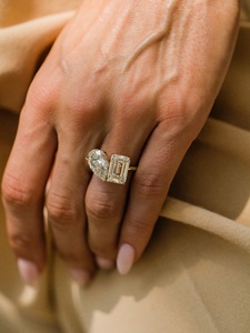 Toi Et Moi <b>Two</b> <b>Stone</b> Moissanite Diamond 10x7mm & Pear 11x7mm 18K Gold Plated Sterling Silver Engagement <b>Ring</b> | Bridal Jewelry - Product Image 2