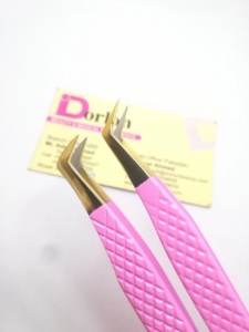 Pinzas para pestañas con agarre de diamante, acero sostenible con revestimiento de Color rosa, logotipo personalizado privado, punta de fibra, volumen, pinzas para extensión de pestañas - Product Image 2