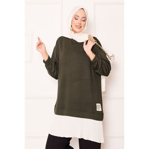 Túnica Holgada Color Caqui para Mujer, Estampado Floral, Tejido de Rayón, Dobladillo Plisado con Volantes y Lazo, Estilo Casual de Oficina, Talla XL, para Otoño - Product Image 2