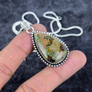 Rhyolite <b>925</b> <b>Sterling</b> <b>Silver</b> Pear Shape Gemstone Fine Pendant Necklace <b>Chain</b> Necklace For <b>Men</b> Women Anniversary Pendant Necklace - Product Image 1