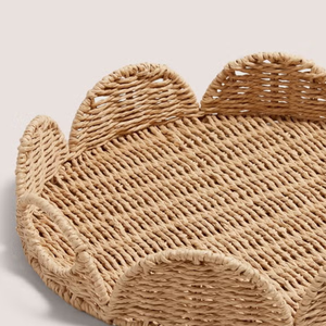 Plateau de service en jonc de mer personnalisable poignées arrondies nouveau Design décoratif festonné nourriture maison table décoration bois OEM Logo - Product Image 2