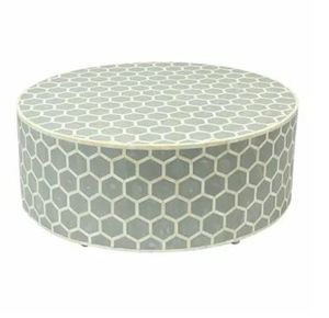 Mesa auxiliar con incrustaciones de hueso y resina para decoración del hogar, muebles de mesa con incrustaciones geométricas redondas para centro de café - Product Image 1