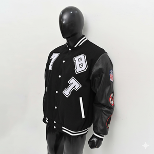 Fabricants de vêtements personnalisés, veste de baseball varsity en cuir avec broderie en chenille pour hommes, prix bas - Product Image 4