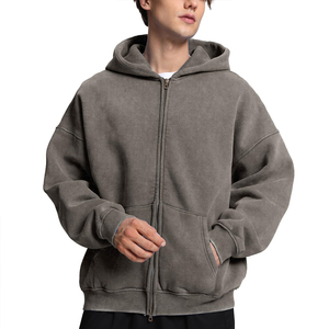 Sweat à capuche avec fermeture éclair pour hommes, vêtements de rue, lavage à l'acide, soleil délavé, sweats à capuche amples avec fermeture éclair pour hommes - Product Image 1