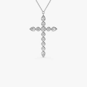 Pendentif croix en diamant de laboratoire de formes variées raffinées 1,25 ct E-F VS Or 14 carats, idéal pour les occasions spéciales, les fêtes, cadeau, classique, fait main - Product Image 2