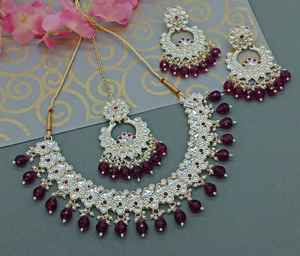 New Design <b>Gold</b> Plated Traditional Drop Pearl & Stone Studded Earring Mangtika <b>Choker</b> <b>Necklace</b> Set & Jewellery Set for Women - Product Image 4