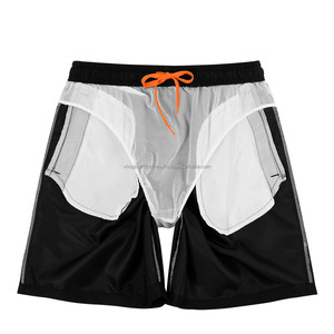 Short de bain et de sport rétro pour homme, 100% coton froissé, imperméable, doublure en maille, logo brodé, hybride, taille élastique, séchage rapide, style urbain - Product Image 4