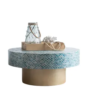 Adatto per soggiorno design moderno Blue Capiz Mosaic Table Decor madreperla intarsio tavolino da caffè tavolino da caffè
