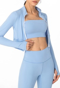 Conjunto de Yoga para mujer, chaqueta superior de manga larga con cremallera, pantalones, patrón sólido, cuatro vías, elástico, transpirable, Spandex/nailon de talla grande - Product Image 2