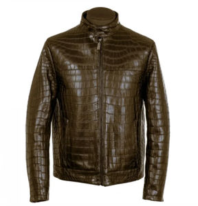 Hot Selling Men's <b>Brown</b> Crocodile Skin Alligator Shinny Print Genuine Leather Jacket for Men Leather Crocodile Jacket - Product Image 1